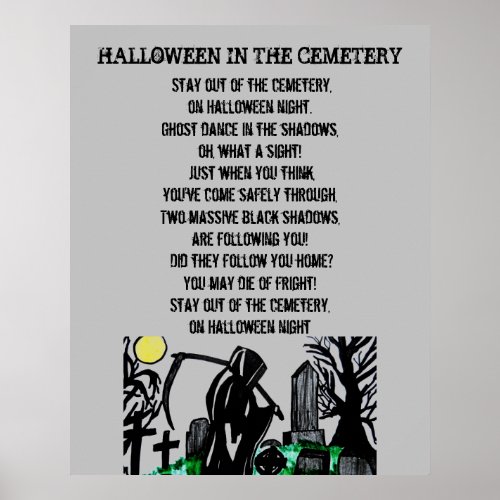 THE CEMETARY ON HALLOWEEN poem Poster