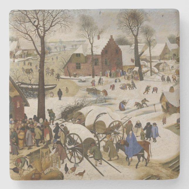 The Census at Bethlehem (by Pieter Bruegel) Stone Coaster (Front)