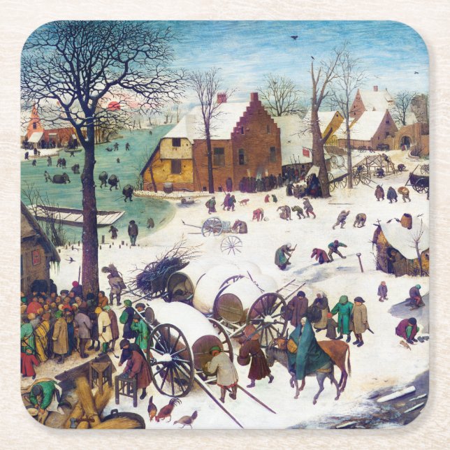 The Census at Bethlehem, Pieter Bruegel Square Paper Coaster (Front)