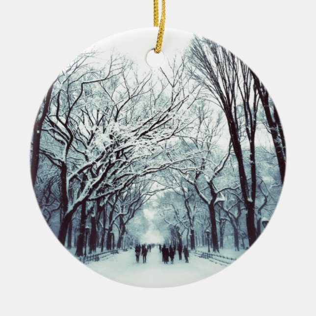 The Central Park Mall In Winter Ceramic Ornament (Front)