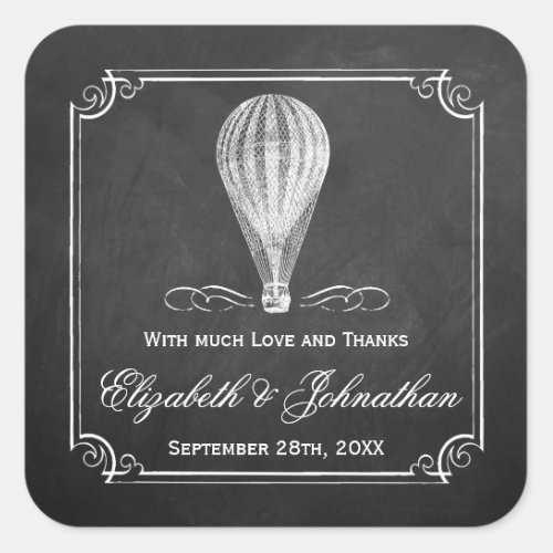 The Chalkboard Hot Air Balloon Wedding Collection Square Sticker