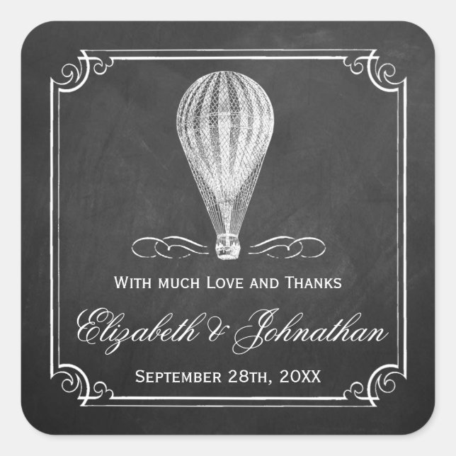 The Chalkboard Hot Air Balloon Wedding Collection Square Sticker (Front)