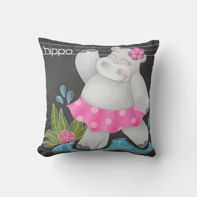 The Chalkboard Jungle - Hippo Pillow (Front)