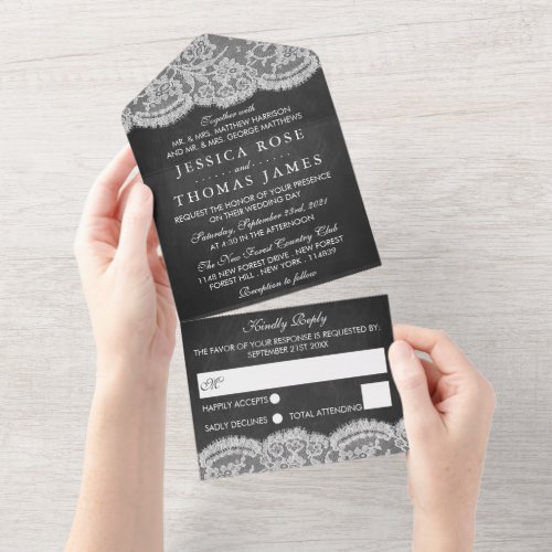 The Chalkboard  Lace Wedding Collection All In One Invitation