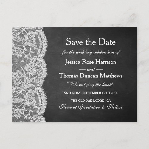 The Chalkboard  Lace Wedding Collection Announcement Postcard