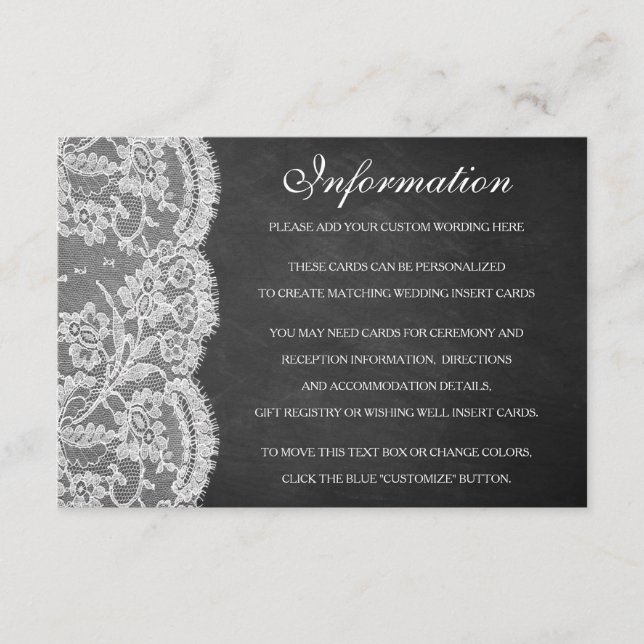 The Chalkboard & Lace Wedding Collection Enclosure Card (Front)