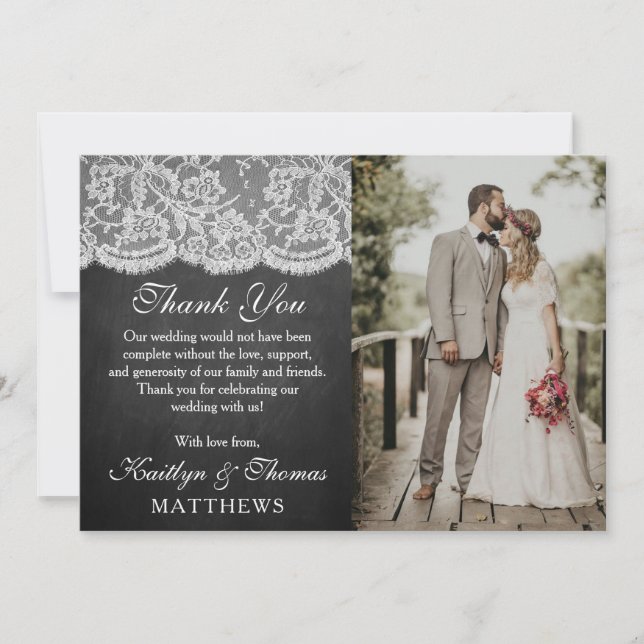 The Chalkboard & Lace Wedding Collection Photo Thank You Card (Front)
