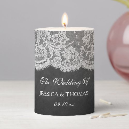 The Chalkboard  Lace Wedding Collection Pillar Candle