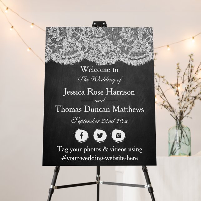 The Chalkboard & Lace Wedding Collection Welcome Foam Board (In Situ (Stand))