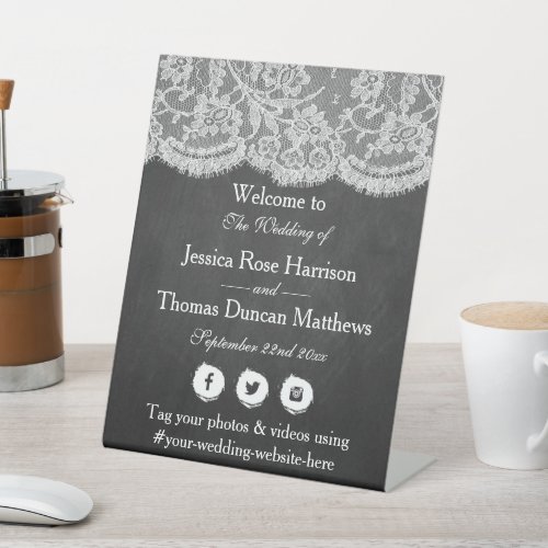 The Chalkboard  Lace Wedding Collection Welcome Pedestal Sign