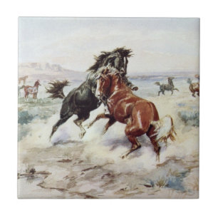 The Challenge (Stallions Fighting) Ceramic Tile