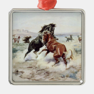 The Challenge (Wild Horses Fighting) Metal Ornament