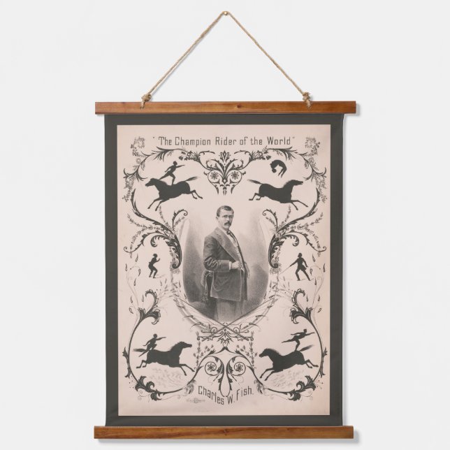 The Champion Rider Of The World, Charles W. Fish. Hanging Tapestry (Front)