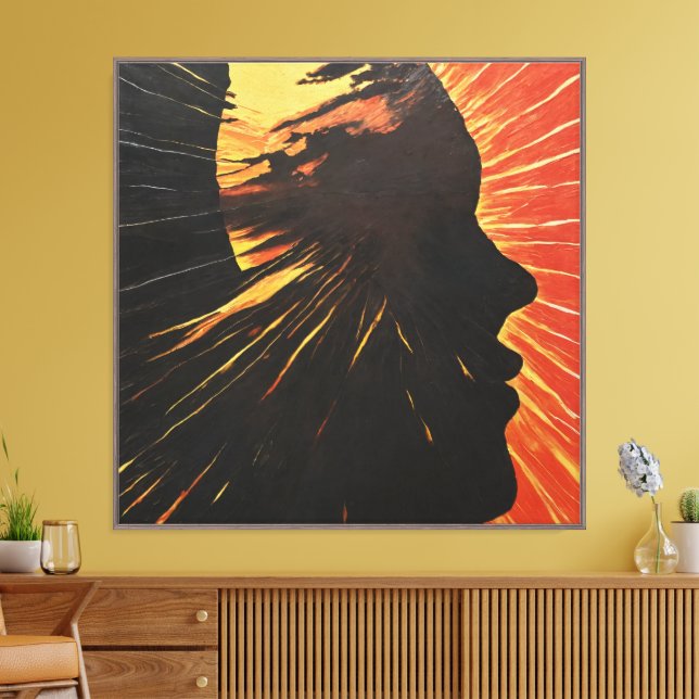 The Changing Sun | Human Face Sunrise Art Canvas Print (Insitu(LivingRoom))