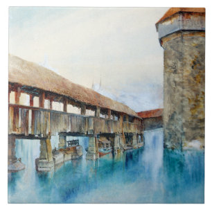 The Chapel Bridge in Lucerne (Switzerland) Ceramic Tile