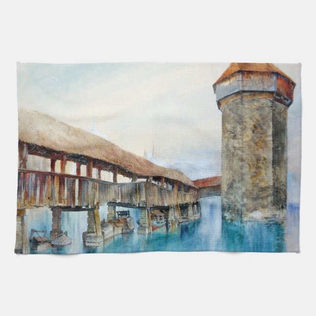 The Chapel Bridge in Lucerne (Switzerland) Kitchen Towel (Horizontal)