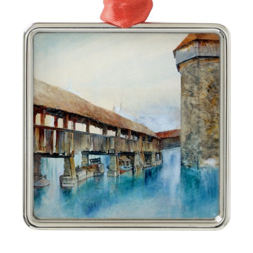The Chapel Bridge in Lucerne (Switzerland) Metal Ornament