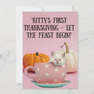 The charm of a tiny white kitten Thanksgiving Holiday Card