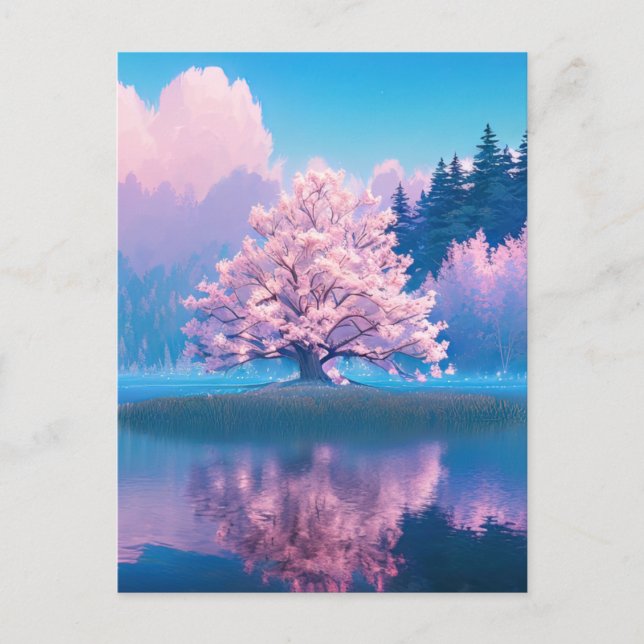 The Charming Tree by the Still Lake Postcard (Front)