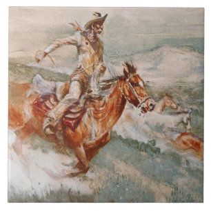 “The Chase” Western Art by Edward Borein Ceramic Tile