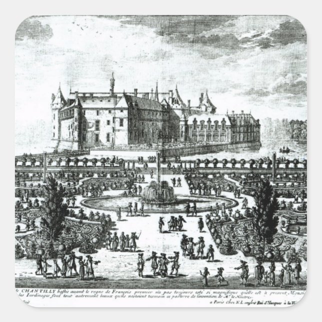 The Chateau de Chantilly and the gardens designed Square Sticker (Front)
