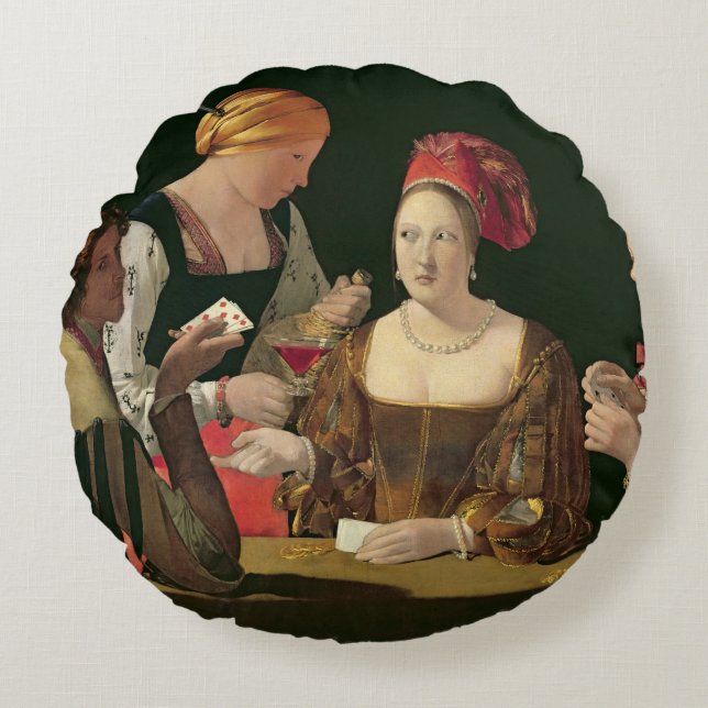 The Cheat with the Ace of Diamonds Round Pillow (Front)
