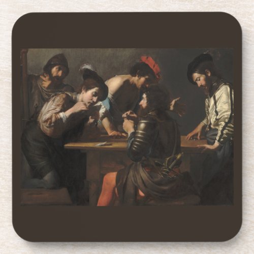 The Cheats Soldiers Playing Cards and Dice Beverage Coaster