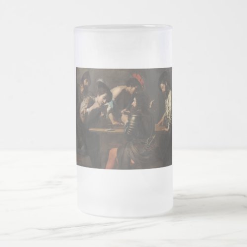 The Cheats Soldiers Playing Cards and Dice Frosted Glass Beer Mug