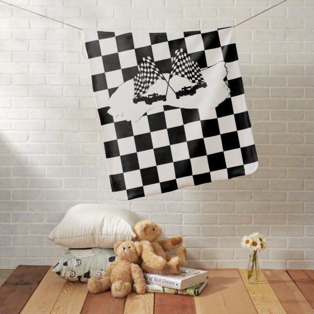 The Checker Flag and Race Cars Baby Blanket (In Situ)