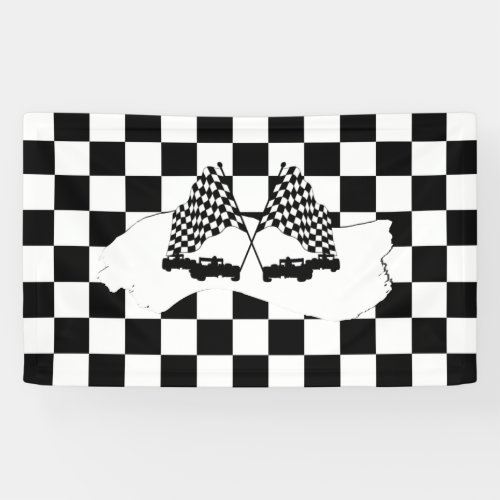 The Checker Flag and Race Cars Banner