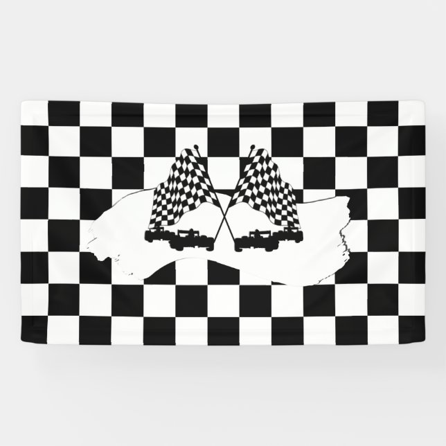 The Checker Flag and Race Cars Banner (Horizontal)