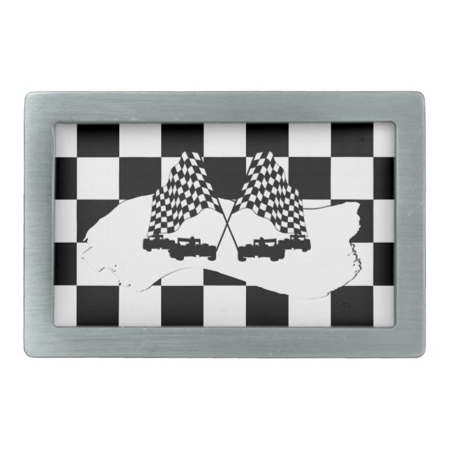 The Checker Flag and Race Cars Belt Buckle (Front)