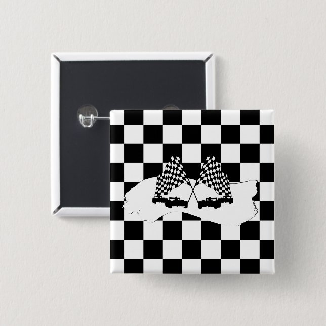 The Checker Flag and Race Cars Button (Front & Back)