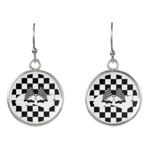 The Checker Flag and Race Cars Earrings
