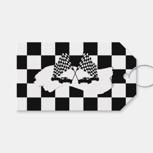 The Checker Flag and Race Cars Gift Tags