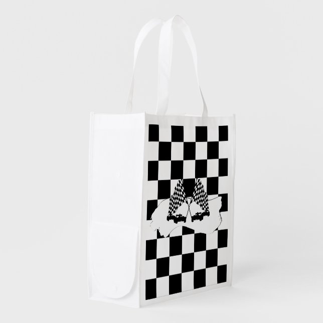 The Checker Flag and Race Cars Grocery Bag (Front Side)