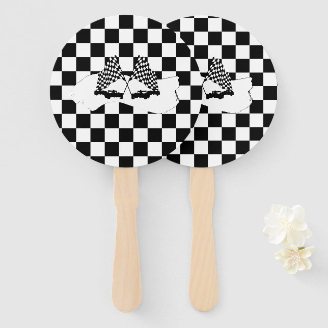 The Checker Flag and Race Cars Hand Fan (Front and Back)