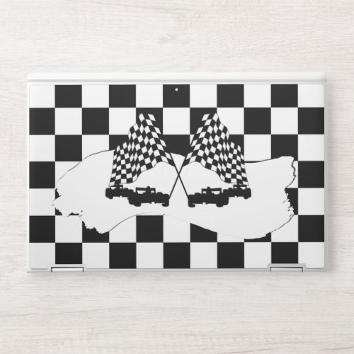 The Checker Flag and Race Cars HP Laptop Skin