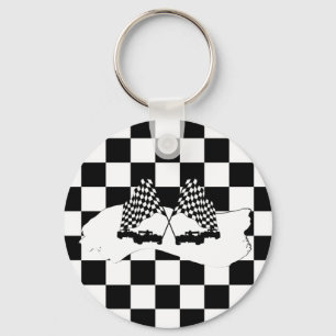 The Checker Flag and Race Cars Keychain