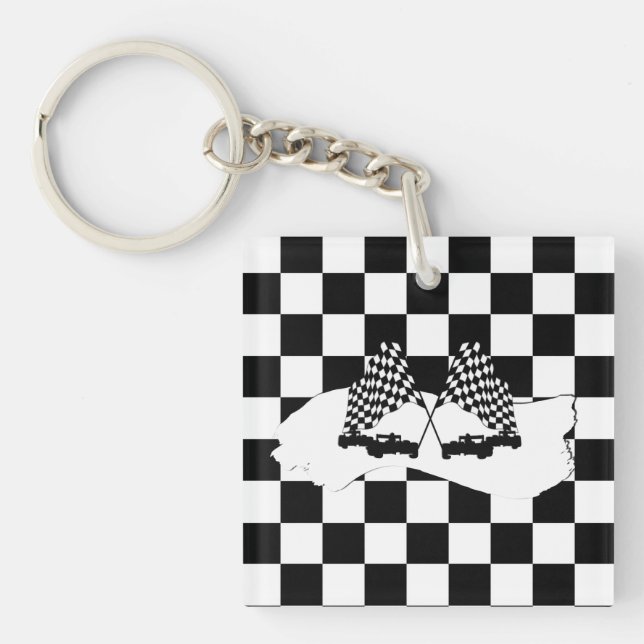 The Checker Flag and Race Cars Keychain (Front)