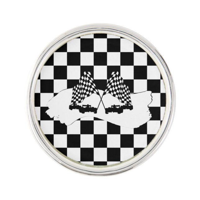 The Checker Flag and Race Cars Lapel Pin (Front)
