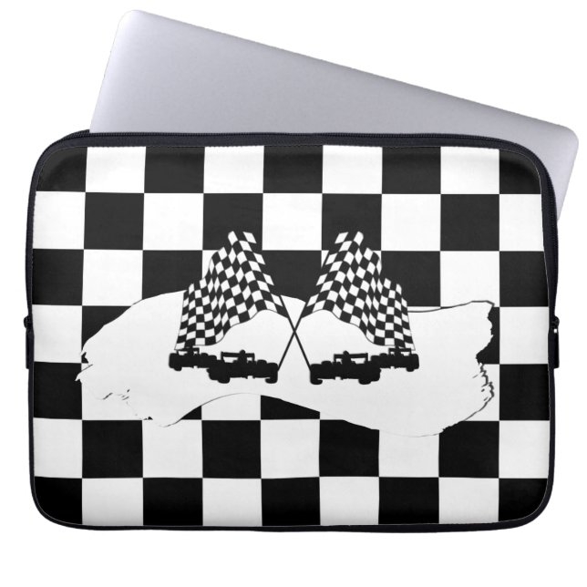 The Checker Flag and Race Cars Laptop Sleeve (Front)