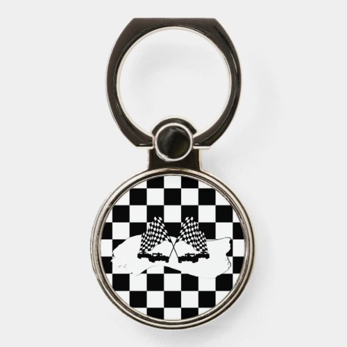 The Checker Flag and Race Cars Phone Ring Stand