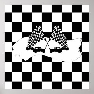 The Checker Flag and Race Cars Poster