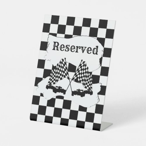 The Checker Flag and Race Cars Reserved Pedestal Sign