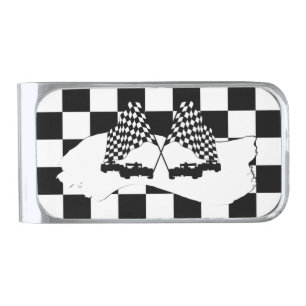 The Checker Flag and Race Cars Silver Finish Money Clip