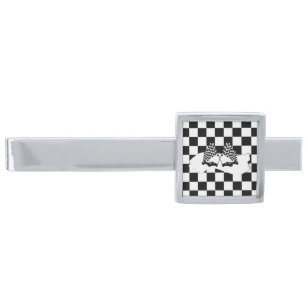 The Checker Flag and Race Cars Silver Finish Tie Bar