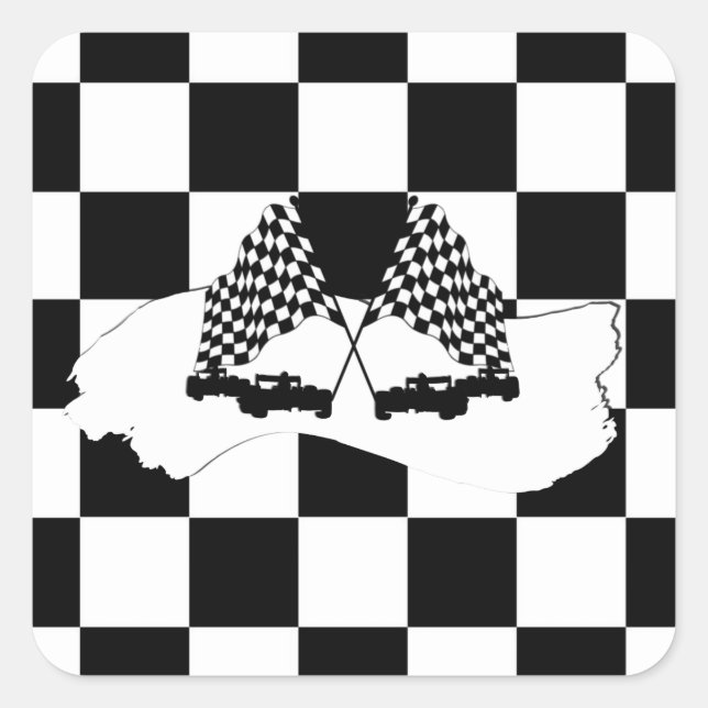 The Checker Flag and Race Cars Square Sticker (Front)