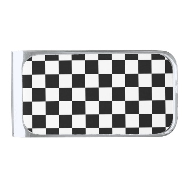 The Checker Flag Silver Finish Money Clip (Front)