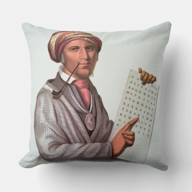 The Cherokee Scholar, Sequoyah (1776-1843) (colour Throw Pillow (Front)